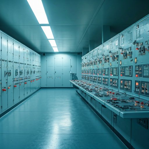 Industrial control room with monitors